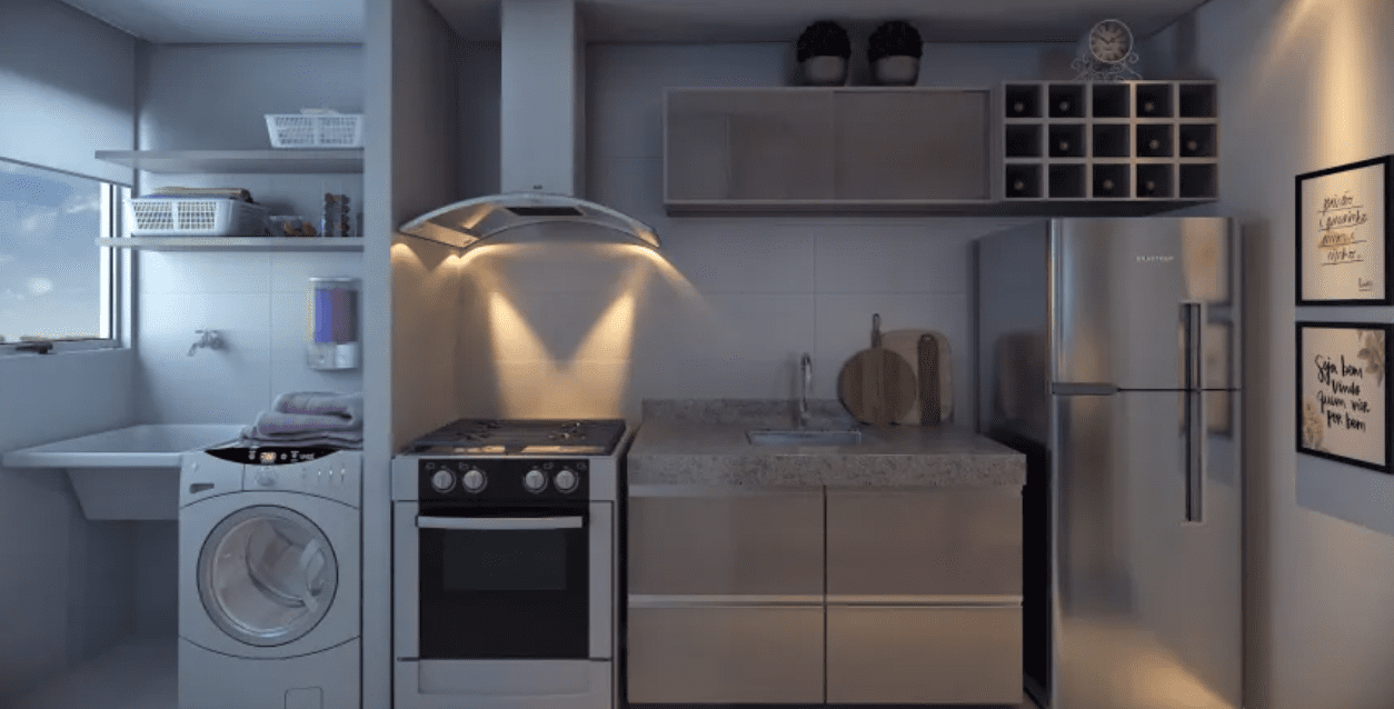 Cozinha e área de serviço do Apartamento no Condomínio Porto Ipê